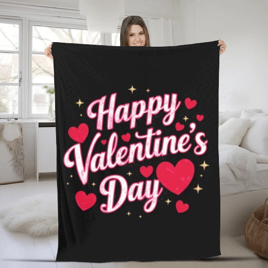 Retro Modern Elegant Happy Valentine's Day Hearts Fleece Blankets