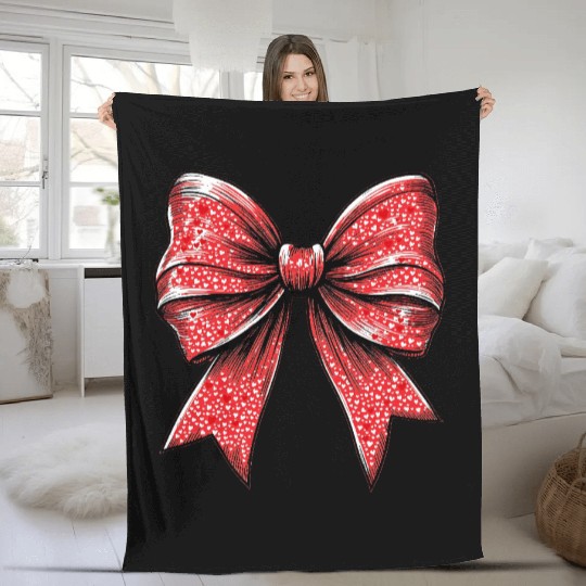 Valentine's Day Heart Coquette Bow Retro Fleece Blankets