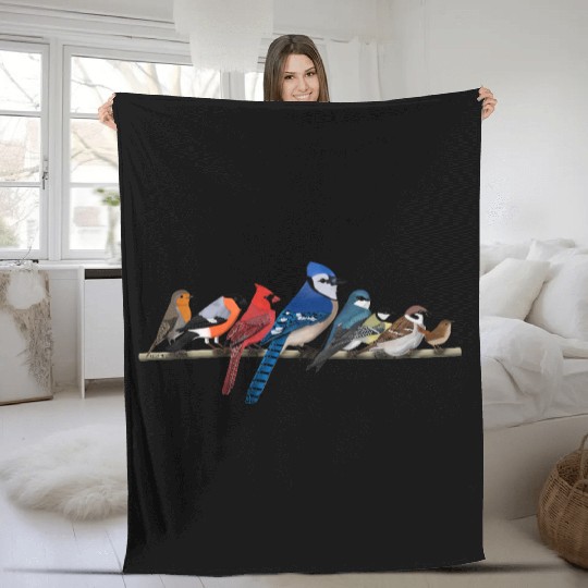 Garden Birds Blue Jay Cardinal Bullfinch Birding Fleece Blankets