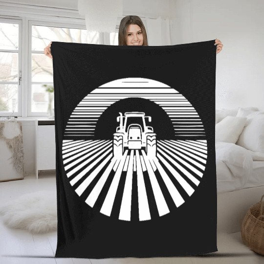 Tractor Logo In The Field At Sunrise Fleece Blankets