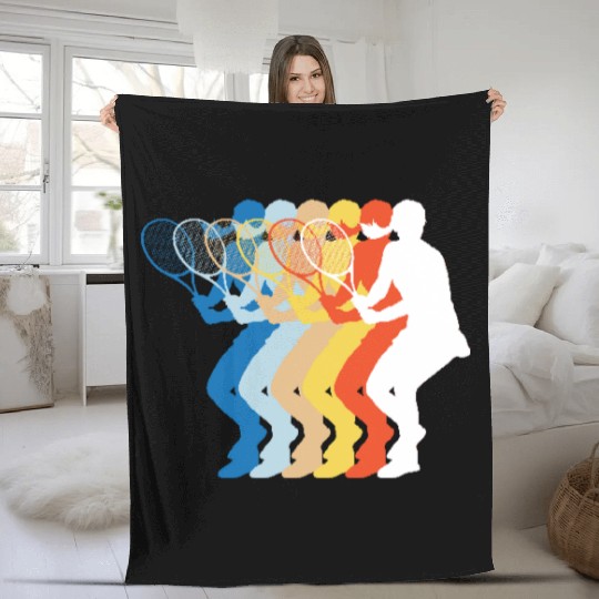 Colorful Tennis Player Silhouette Art Design Fleece Blankets