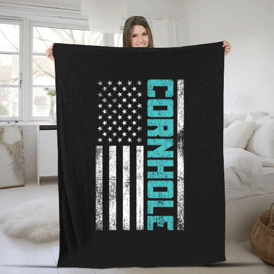 Cornhole Usa Flag Fleece Blankets