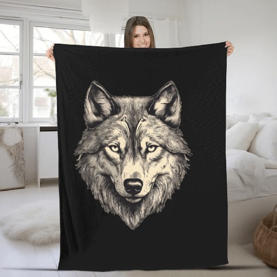 Wolf head 2 Fleece Blankets