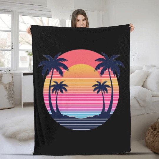 Futuristic Sunset Fleece Blankets