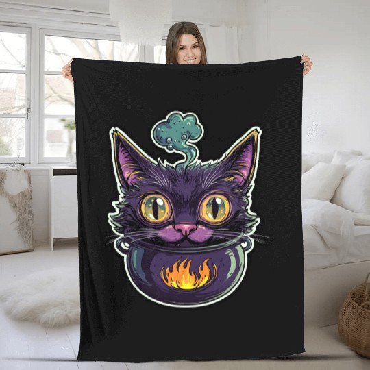 Cat Boiler Cat Witch Halloween Fleece Blankets