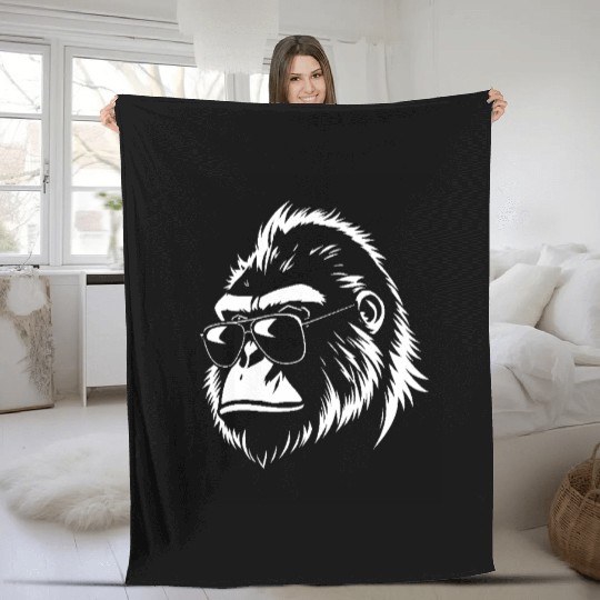 Gorilla wearing sunglasses Fleece Blankets
