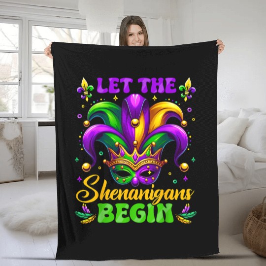 Let the Shenanigans Begin Mardi Gras Design Fleece Blankets