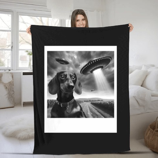 Dachshund Dog Mom Dad Funny Graphic Selfie UFOs We Fleece Blankets