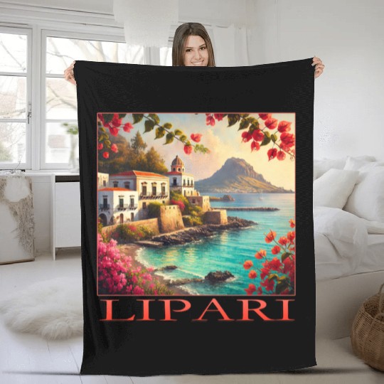 Lipari Volcano Mediterranean Terracotta Vacation Fleece Blankets