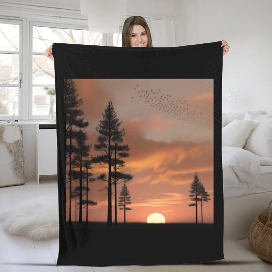 Pine forest at sunset Fleece Blankets