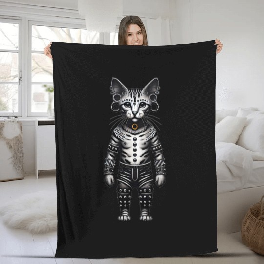 Warrior Cat with Piercings and Spacers Fleece Blankets