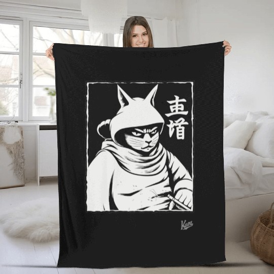 Cat Shogun Samurai Fleece Blankets