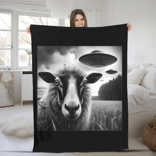Sheep ram2, lamb Funny Graphic Selfie with UFOs We Fleece Blankets