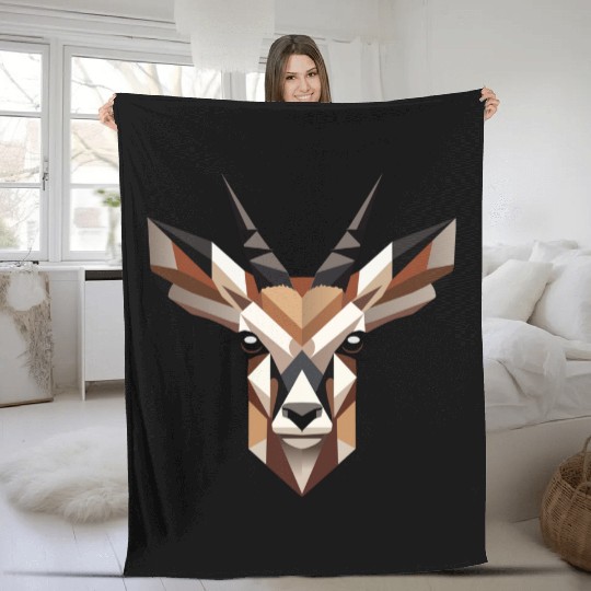 Geometric Antelope Head - Elegance and Wilderness Fleece Blankets