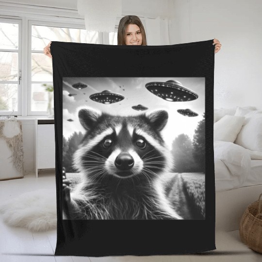 Racoon trash panda Funny Graphic Selfie UFOs Weir Fleece Blankets