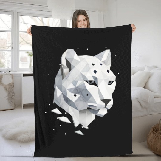 Geometric Snow Leopard - Elegance of the Wild Fleece Blankets
