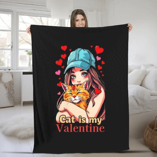 My Cat is My Valentine Fleece Blankets
