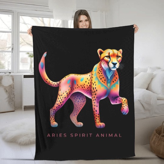 Aries Spirit Animal Cheetah Alebrije Fleece Blankets