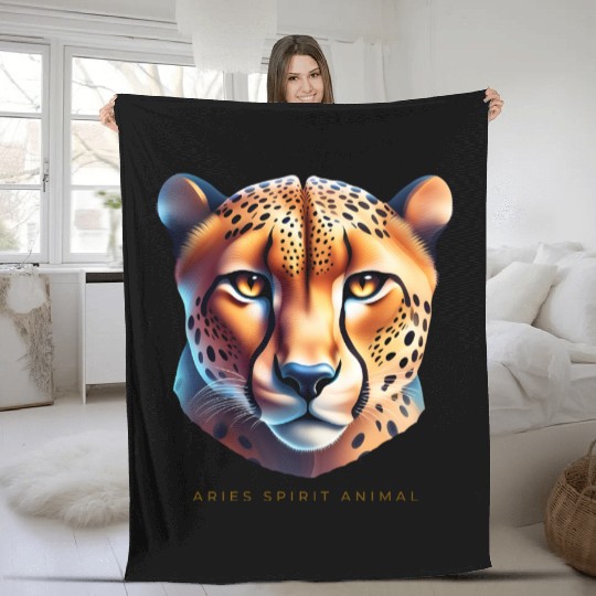 Aries Spirit Animal Cheetah Fleece Blankets