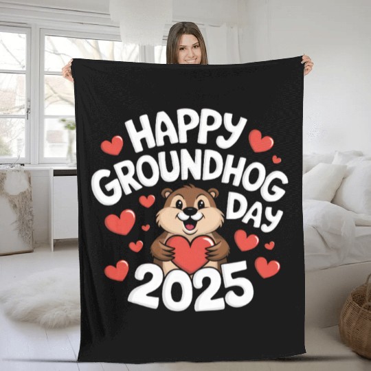 Happy Groundhog Day Fleece Blankets
