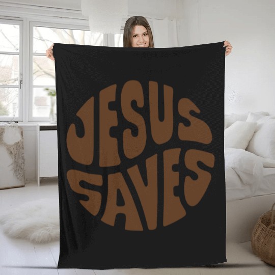 Jesus Saves Text Fleece Blankets