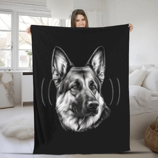 Black and White Style Head German Shepherd Face Fleece Blankets