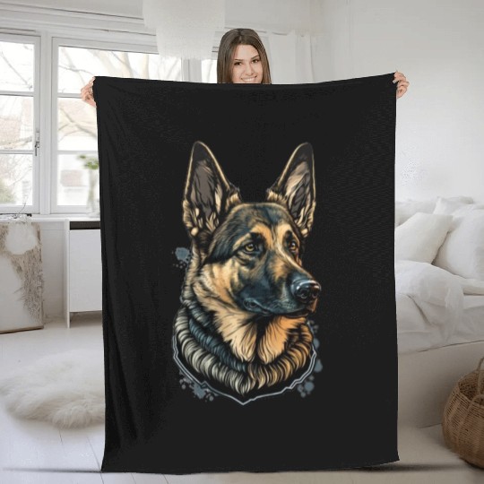 German Shepherd Dog Fierce Face Fleece Blankets