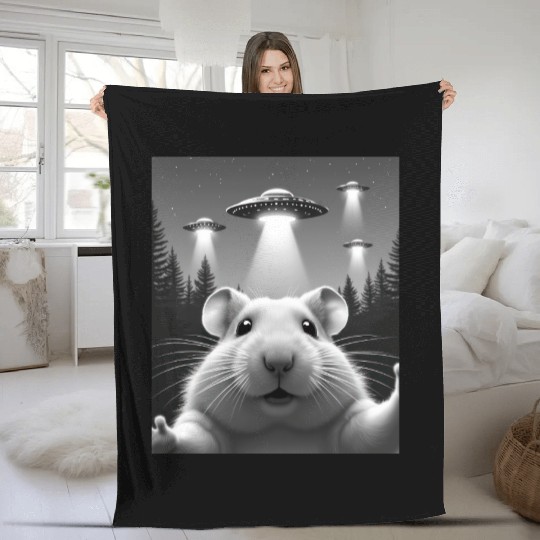 UFO Funny Hamster Fleece Blankets