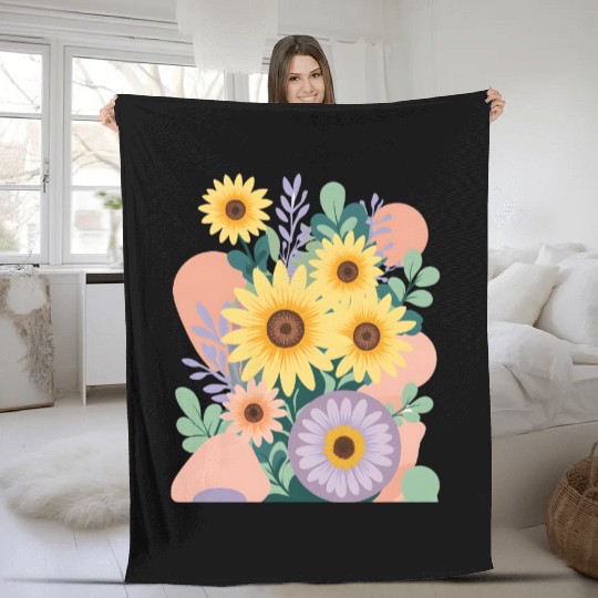 Boho Sunflower Bliss: Vibrant Floral Vector Fleece Blankets