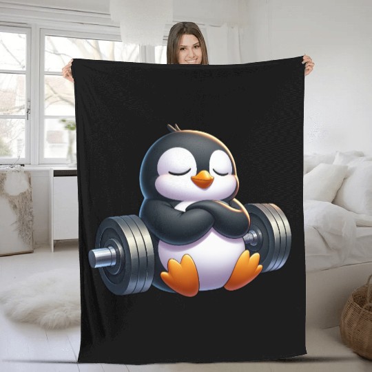 Penguin Barbell Cartoon Relax Cute Fleece Blankets