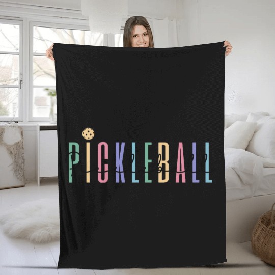 Pickleball Player Colored Bold Text Fleece Blankets