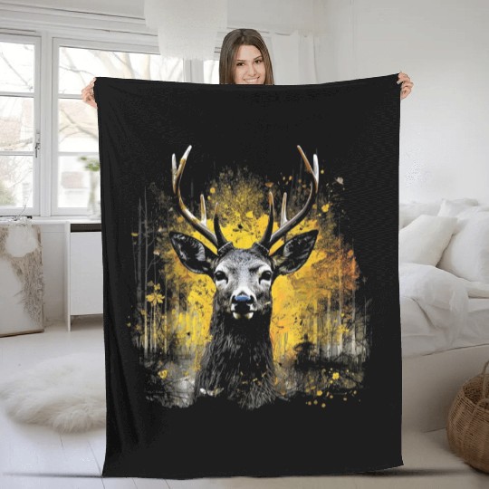 Modern Artistic Deer Head Design Fleece Blankets