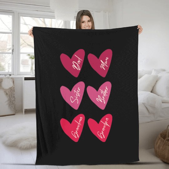 Red Pink Hearts names for family Valentine's Day Fleece Blankets