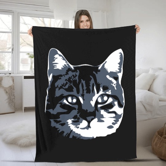 Cat Lover Realistic Pet Face Cute Cool Kitten Head Fleece Blankets