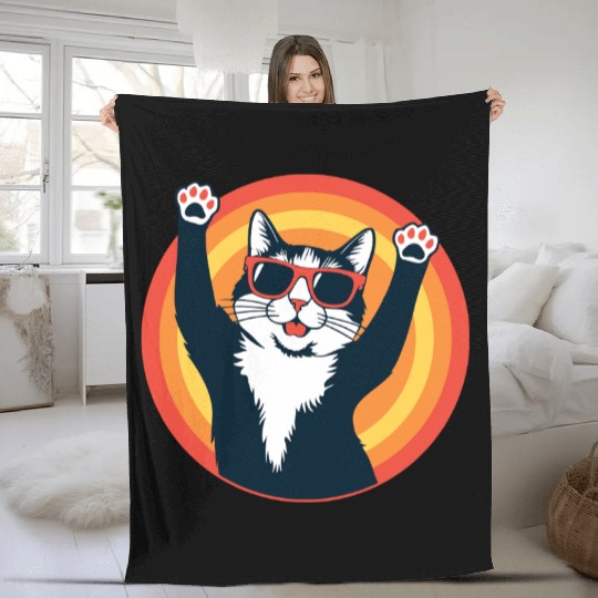 Retro 80s Cat Design, Hello Guys Fleece Blankets