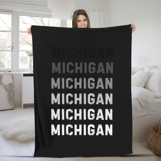 MICHIGAN US State Black and White Simple Design Fleece Blankets