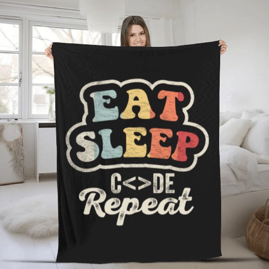 Eat Sleep Code Fleece Blankets Computer Coding Retro Vintage