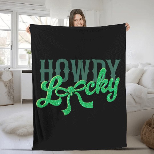 Howdy Lucky Western Cowgirl St Patricks Design Fleece Blankets