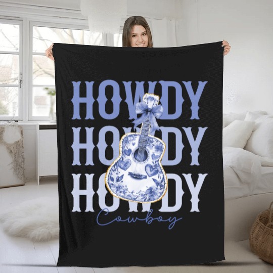 Howdy Cowboy Guitar Fleece Blankets
