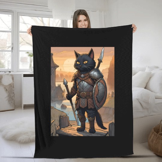 Cat painting red black cat Viking Fleece Blankets