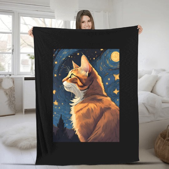 Cat painting red black cat Fleece Blankets
