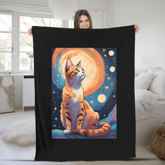Cat painting red black cat Fleece Blankets