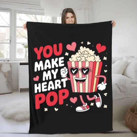 Fun You Make My Heart Pop Popcorn Fleece Blankets