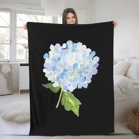 Blue hydrangea watercolor flower Active Fleece Blankets