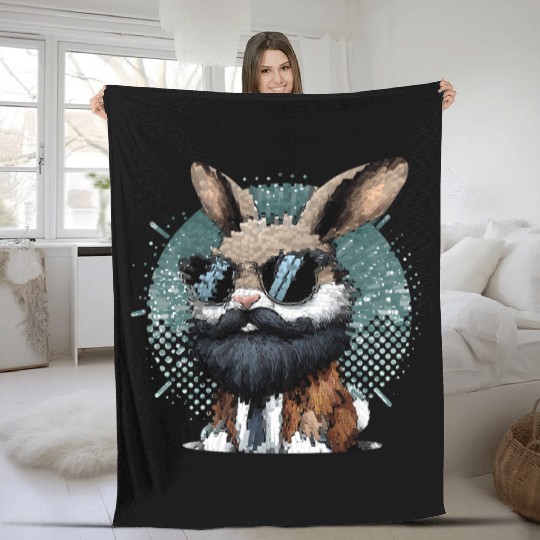 Rabbit with Sunglasses Fleece Blankets