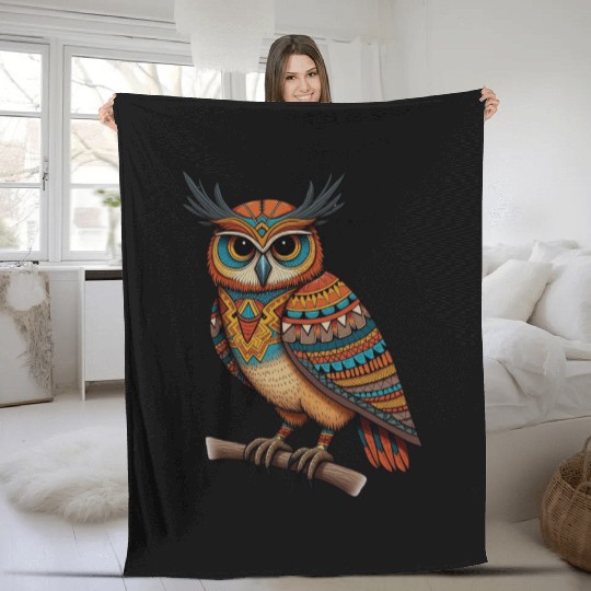 aztec owl funny owl design for bird lovers Fleece Blankets