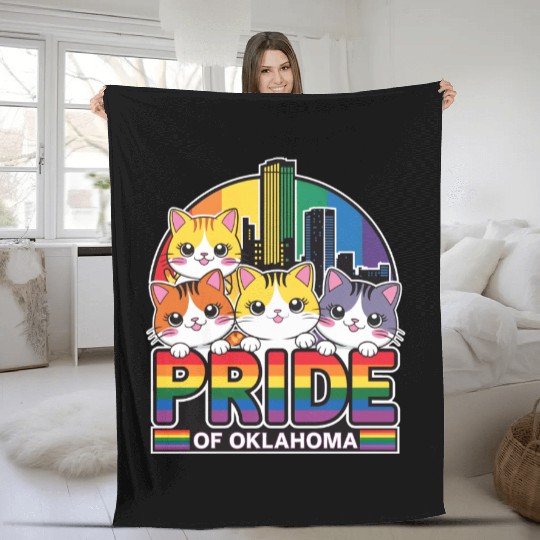 Pride of Oklahoma City USA Rainbow Flag Fleece Blankets