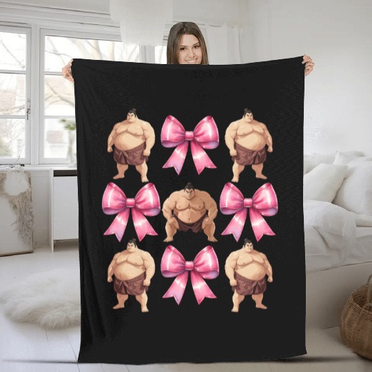 Coquette Bow Sumo Wrestling Japanese Sumo Wrestler Fleece Blankets