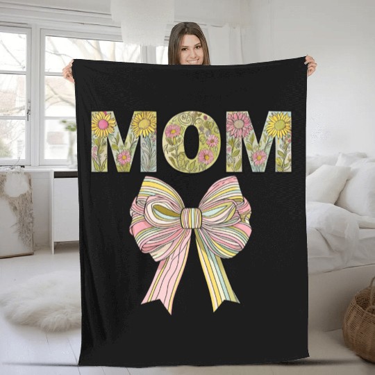 Floral MOM Design with Pastel Ribbon Bow Fleece Blankets