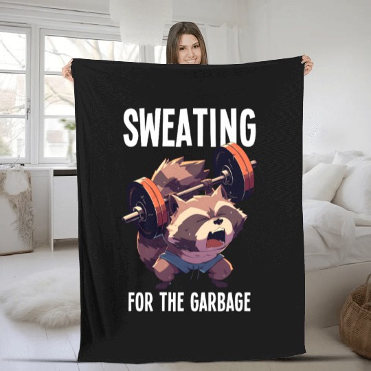 Raccoon Weightlifting Workout Gym Gift Fleece Blankets